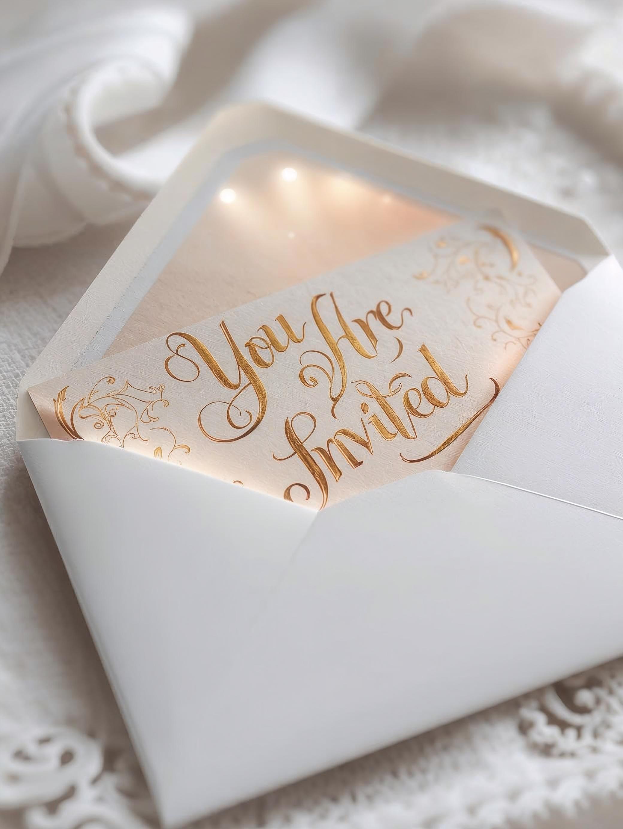 An envelope with an invitation saying You Are Invited